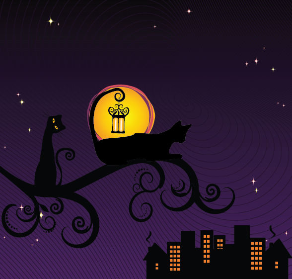 free vector Black Silhouette of Cat at Night Vector Illustration
